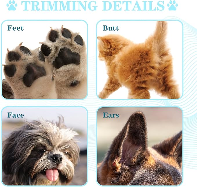Dog Paw Trimmer,Upgraded Grooming Kit with LED Light,Type-C Rechargeable,Cordless Feature,IPX4 Waterproof,Low Noise Clipper for Dog and Other Pet's Hair Around Paw,Face,Eyes,Ears and Rump