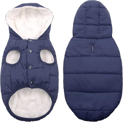 Fleece Hoodie, Windproof Waterproof Coat, Winter Warm Jacket, Cold Weather Pet Apparel Clothes Vest for Small Medium Large Dogs (2XL, Blue)