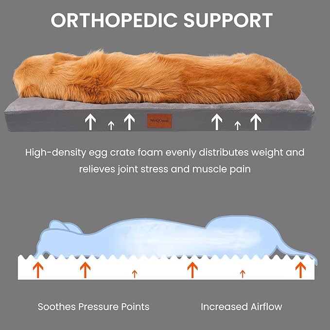 Waterproof XXL Dog Bed for Large and Jumbo Dogs, Orthopedic Washable Crate Pad 47 inch, XXLarge Egg Crate Foam Pet Bed Mat with Removable Cover, Anti-Slip Reversible Kennel Pad, 47''×29'', Grey