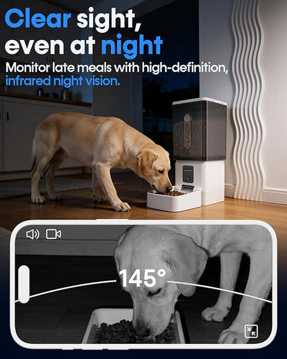 Large Dog Automatic Feeder with Camera: 12L/50 Cups Home Smart Dog Feeder for 20 Days Feeding - Anti-Clog with 20mm Wide Chute for Big Breed Owner
