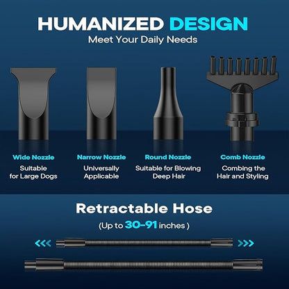 Dog Dryer, 5.2HP/ 3800W Pet Grooming High Velocity Force Blower with 4 Nozzles, Adjustable Speed and Temperature Dog Hair Dryers for Grooming