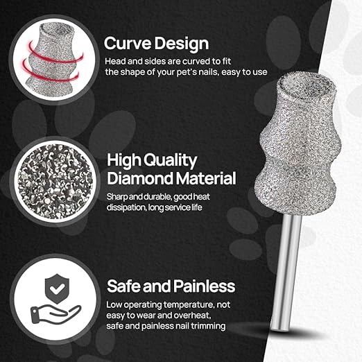 Diamond Dog Nail Grinder Bits - FOCSTOL Diamond Rotory Bit for Dogs&Pets, 5pcs 1/8'' Rotary Nail Grinder Bits for Animals Nail Care (Type C)
