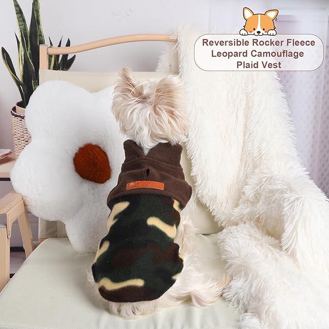Dog Sweaters for Small Dogs Boy Girl, Plaid Puppy Sweater Fleece Dog Clothes Vest, Stretchy XSmall Doggie Sweater Pet Clothes, Chihuahua Teacup Doggy Clothes, Camouflage, S