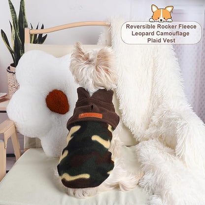 Dog Sweaters for Small Dogs Boy Girl, Plaid Puppy Sweater Fleece Dog Clothes Vest, Stretchy XSmall Doggie Sweater Pet Clothes, Chihuahua Teacup Doggy Clothes, Camouflage, S