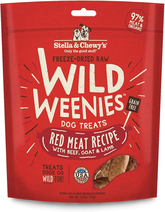 Stella & Chewy's Freeze-Dried Raw Wild Weenies Dog Treats - High-Protein Training Treats for Dogs & Puppies - All-Natural Red Meat Recipe with 97% Meat & Organs - USA Made - 3.25 oz Bag