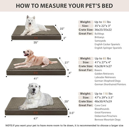 WNPETHOME Orthopedic XL Dog Bed for Crate, Waterproof Extra Large Dogs Bed with Removable Washable Cover, Multi-Needle Quilting Dogs Crate Bed