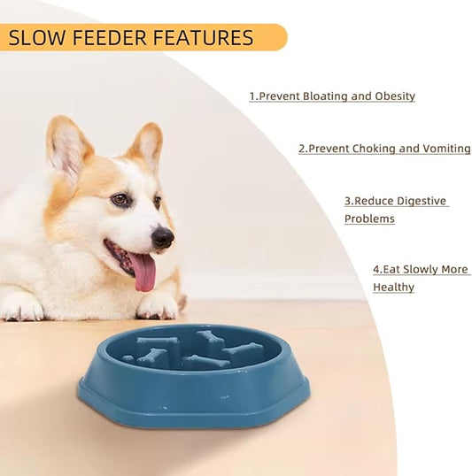 Dog Slow Feeder Bowl for Small & Medium Dogs – Anti-Choking, Non-Slip Plastic Slow Eating Dog & Cat Bowls – Puppy Bowl, Cat Food Bowl, Pet Feeder, 8.86in – Helps Prevent Bloating & Choking (Blue)