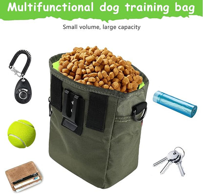 Dog Treat Pouches for Pet Training with Magnetic Closure Treat Pouches for Pet Training,Large Dog Treat Training Pouch and Dog Clicker,Training Treat Pouch Built-in Poop Bag Dispenser-Green