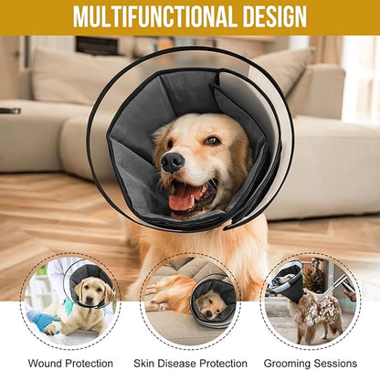 Soft Dog Cone for Dogs After Surgery, Breathable Pet Recovery Collar for Large Medium Small Dogs and Cats, Adjustable Dog Cone Collar, Elizabethan Collar (Black, XL(Neck 16.5“-20.7”))