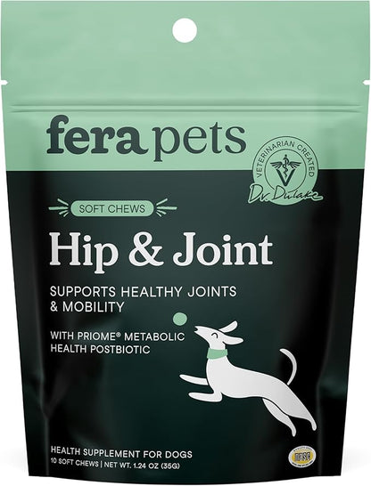 Fera Pets Hip & Joint Supplement for Dogs with Glucosamine, MSM, Chondroitin, & Green Lipped Mussel - Supports Healthy Joints and Weight Management - 10 Soft Chews