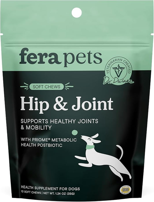 Fera Pets Hip & Joint Supplement for Dogs with Glucosamine, MSM, Chondroitin, & Green Lipped Mussel - Supports Healthy Joints and Weight Management - 10 Soft Chews
