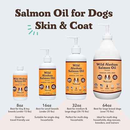 Natural Dog Company Wild Alaskan Salmon Oil Formula with Omega 3, Fish Oil for Dogs Supplement, Skin & Coat Dog Oil, Itchy Relief, Immune Support for Joints & Heart, Food Topper, 16 oz.