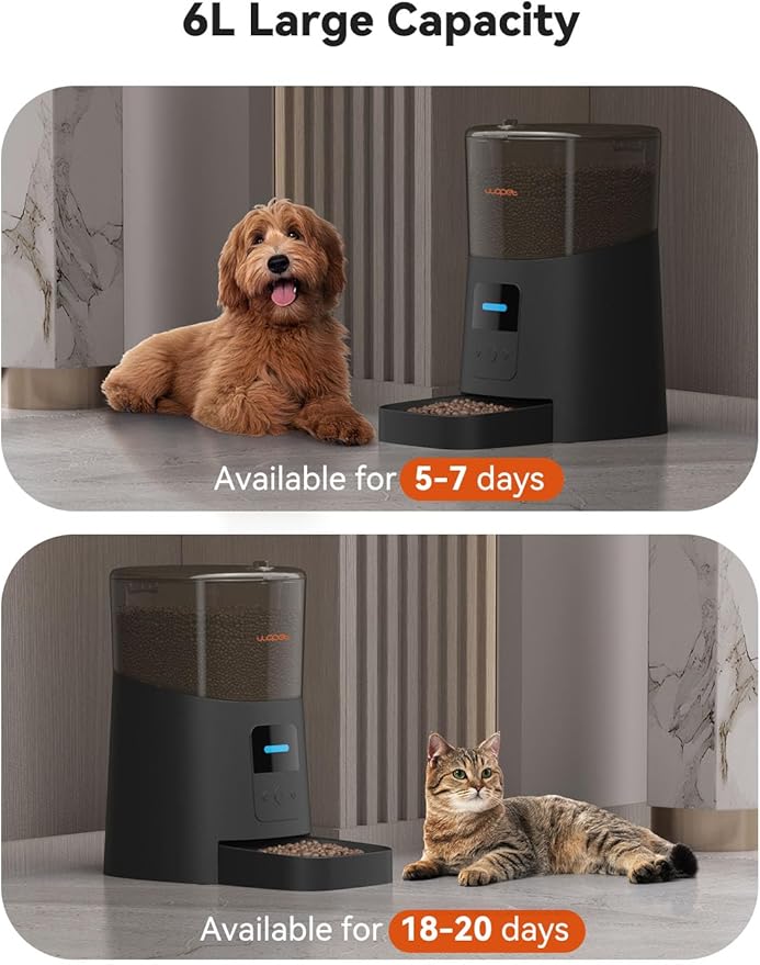 WOPET 6L Automatic Cat Feeder,Wi-Fi Enabled Smart Pet Feeder for Cats and Dogs,Auto Dog Food Dispenser with Portion Control, Distribution Alarms and Voice Recorder Up to 15 Meals per Day