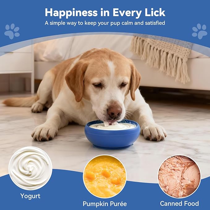 Dog Lick Bowl, BPA-Free Silicone Slow Feeder Lick Mat for Small and Medium Dogs, Non-Slip & Dishwasher Safe (Dark Blue,L)