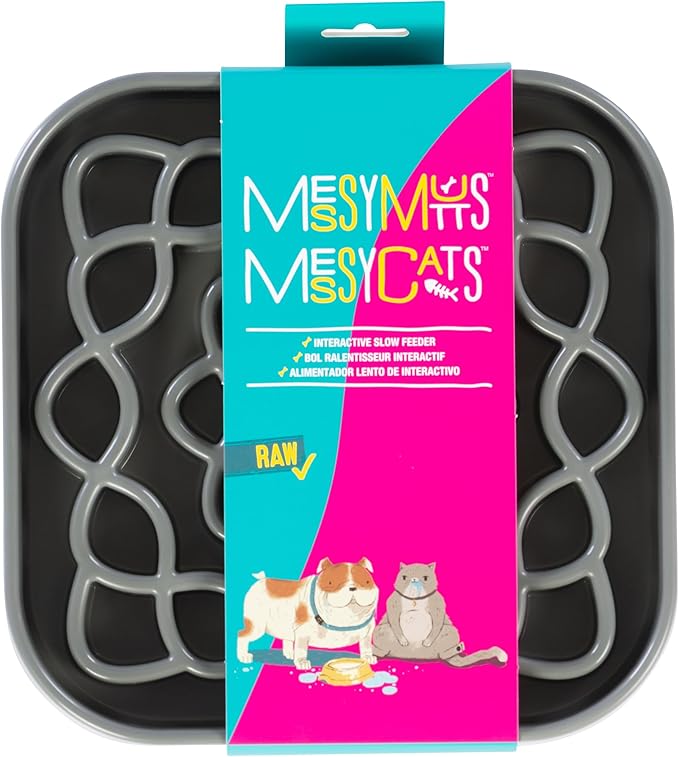 Messy Mutts and Cats Interactive Square Slow Feeder | Cool Grey (2 Cup) | 8” x 8” Square Puzzle Slow Feeder for Dogs/Cats | Enrichment Food Dish for Slow Eating, Bloating