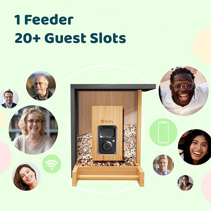 Birdfy Smart Bird Feeder with Camera, High-End Bamboo, Solar Powered Bird-Feeder with 2K Camera for Live Stream&Permanent AI Identifies Birds with Motion Detection,Ideal for Mom,Gran&Me