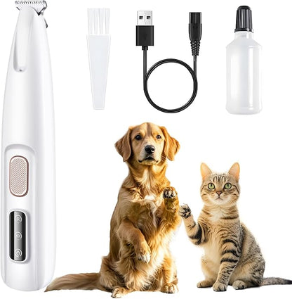 Dog Paw Trimmer - Professional Pet Paw Trimmer with LED Light - Electric Pet Clippers for Dogs & Cats - Grooming Shaver for Feet Face Eyes Ears Rump Hair - Rechargeable, Low Noise, Cordless