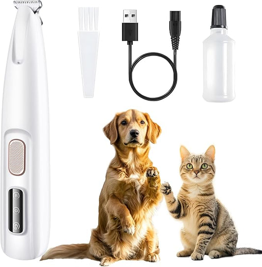Dog Paw Trimmer - Professional Pet Paw Trimmer with LED Light - Electric Pet Clippers for Dogs & Cats - Grooming Shaver for Feet Face Eyes Ears Rump Hair - Rechargeable, Low Noise, Cordless