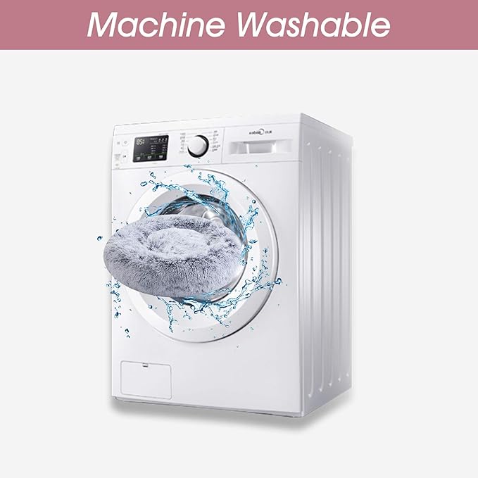 WESTERN HOME WH Calming Soft Round Dog & Cat Bed, Anti-Anxiety Donut Cuddler Warming Cozy Fluffy Faux Fur Plush Cushion Bed for Small Medium Dogs and Cats (20"/24"/27"/30"), Light Grey