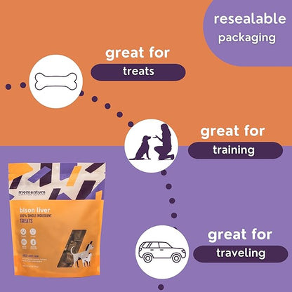 Momentum Carnivore Nutrition Freeze-Dried Bison Liver Dog Treats & Cat Treats – Single-Ingredient, High-Protein, Grain-Free, Lean Novel Protein – Made in USA – 4 oz Bag