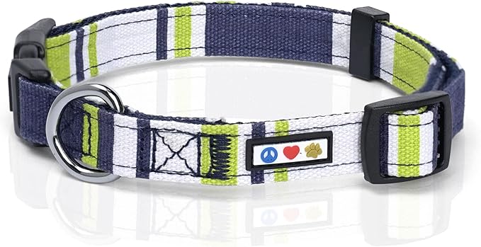Pawtitas Pet Soft Adjustable Solid Color Nylon Puppy/Dog Collar Personalized Dog Collar Embroidered Customize w Pet Name & Phone Number Small Green/White/Blue