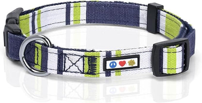 Pawtitas Pet Soft Adjustable Solid Color Nylon Puppy/Dog Collar Personalized Dog Collar Embroidered Customize w Pet Name & Phone Number Small Green/White/Blue