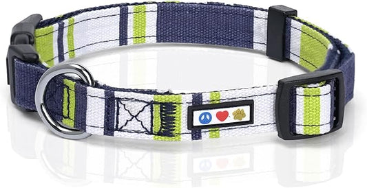 Pawtitas Pet Soft Adjustable Solid Color Nylon Puppy/Dog Collar Personalized Dog Collar Embroidered Customize w Pet Name & Phone Number Small Green/White/Blue