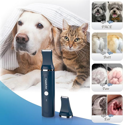 Dog Clippers for Grooming, Cordless Waterproof Dog Hair Trimmer with Type-C Charging, Low Noise for Trimming Cats & Dogs' Specific Areas Around Paws, Eyes & More (Blue)