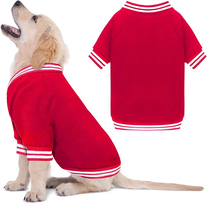 Dog Sweaters for Large Dogs, Brushed Fleece Dog Sweater Baseball Jacket Large Pet Sweater Clothes Soft Warm Boy Girl Pet(Red-L)