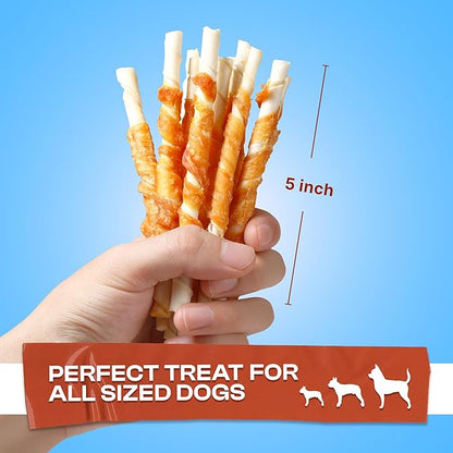 PETPHABET Chicken Wrapped Rawhide Dog Treats - Hide Twists Sticks for Chew, Natural Pet Snack for Small Puppy Traning and Dental Healthy, Chicken Flavor, 5 Inch, 30 Count