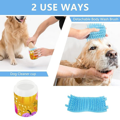 Dog Paw Cleaner Mudbuster Dog Foot Washer for Small Medium Large Dogs Cats Premium Pet Supplies Yellow Thanksgiving Pumpkin and Flowers