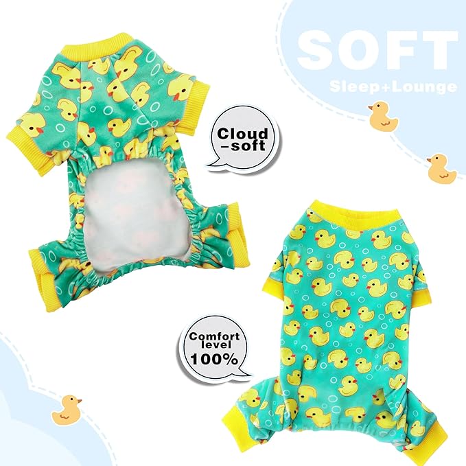 Paiaite Dog Pajamas Onesie: Comfortable Four-Legged Apparel for Small, Medium, & Large Dogs, Polyester Material for Comfort, Wrinkle Resistance, Moisture Wicking, and Stretchiness Yellow Duck S