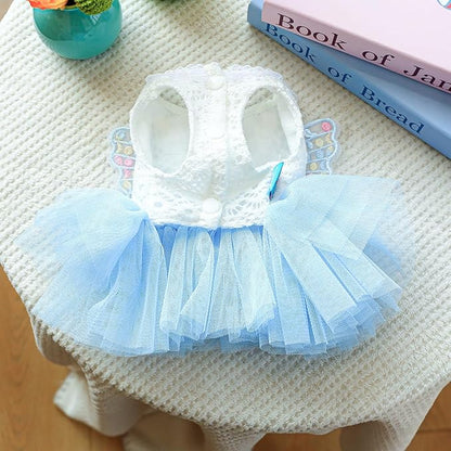 Fashion Sweet Puppy Dog Blingbling Princess Skirt Pet Dog Lace Cake Camisole Tutu Dress B-Light Blue S