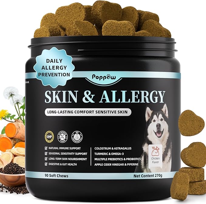 Dog Allergy Relief Chews – Advanced Itch Relief for Dogs with Probiotics, Natural Herbs, Omega-3 – Anti-Itch Skin & Coat Supplement for Dogs – Immune & Digestive Support, 90 Soft Chews