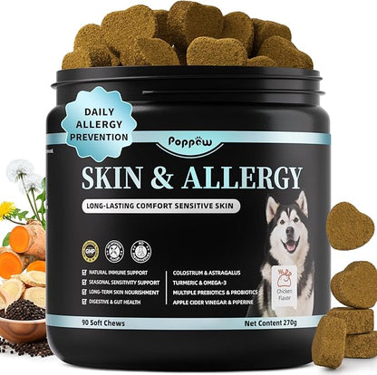 Dog Allergy Relief Chews – Advanced Itch Relief for Dogs with Probiotics, Natural Herbs, Omega-3 – Anti-Itch Skin & Coat Supplement for Dogs – Immune & Digestive Support, 90 Soft Chews
