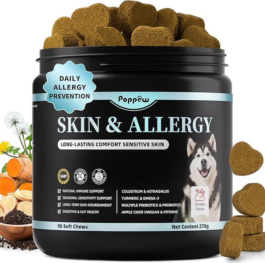 Dog Allergy Relief Chews – Advanced Itch Relief for Dogs with Probiotics, Natural Herbs, Omega-3 – Anti-Itch Skin & Coat Supplement for Dogs – Immune & Digestive Support, 90 Soft Chews