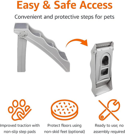 Amazon Basics Foldable Non-Slip Pet Stairs, Steps for Dogs and Cats, 14.6'' W x 22.75'' D x 19.5'' H, Grey