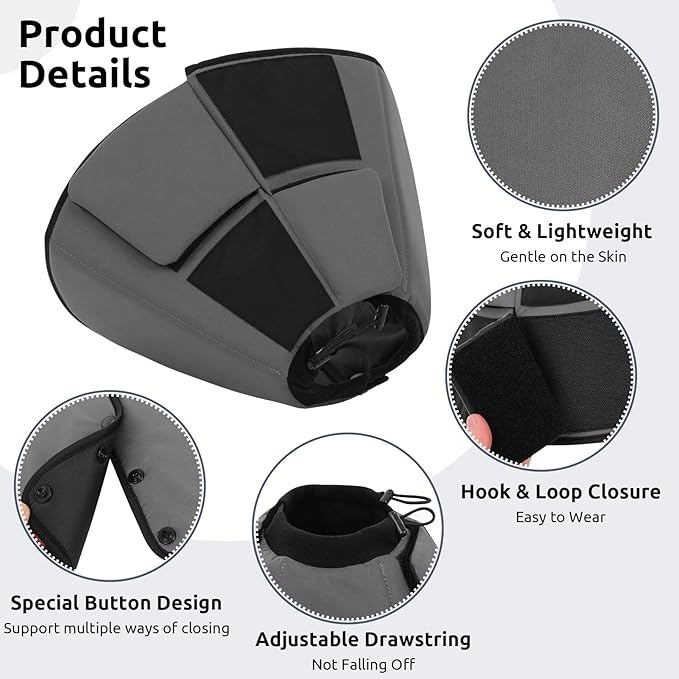 Queenmore Dog Cones for Large Dogs, Soft Dog Cone for Large Breeds, Cone for Dogs After Surgery, Adjustable Elizabethan Collar for Pet to Prevent Licking Wounds, Grey L