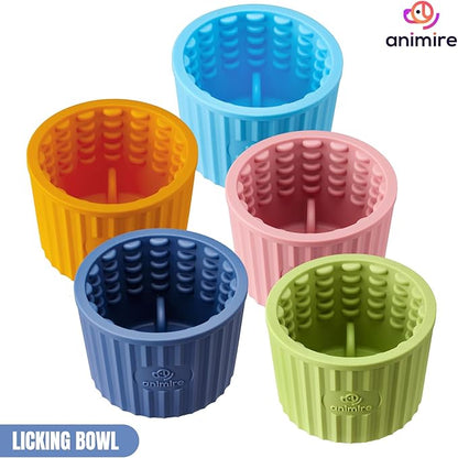 Dog Lick Bowl, Anxiety Relief Dog Licking Mat Freezer Treat Dispenser, Non-Slip Anti-Choking Silicone Slow Feeder Lick Bowl for Small Medium & Large Breed Dogs, BPA Free(Deep Blue,M-L)