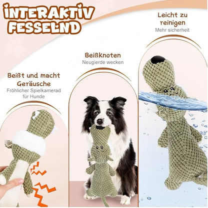 2026 New Dog Toys,Indestructible Plush Dogs Toy for Aggressive Chewers,Squeaky Durable Chew Toy for Indoor Pups Teething, Stuffed Toys for Small Medium Large Dogs (A-Grey+Green)