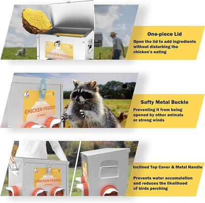 Automatic Chicken Feeder No Waste Metal Poultry Feeder Large Capacity 25lbs for Chickens, Geese, Ducks, Turkeys, Quails (4-Port)