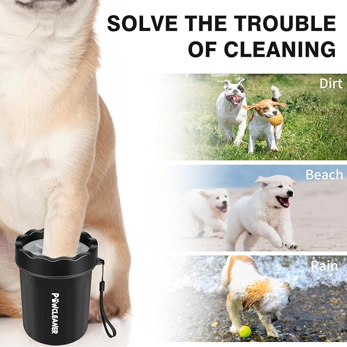 Professional 7 in 1 Dog Paw Cleaner for Dogs & Cats - Includes 1 Portable Paw Washer, 1 Bath Brush, 2 Dog Toothbrushes and 3 Absorbent Towels Note: Fits Paws up to 2 Inches Wide (Small, Black)
