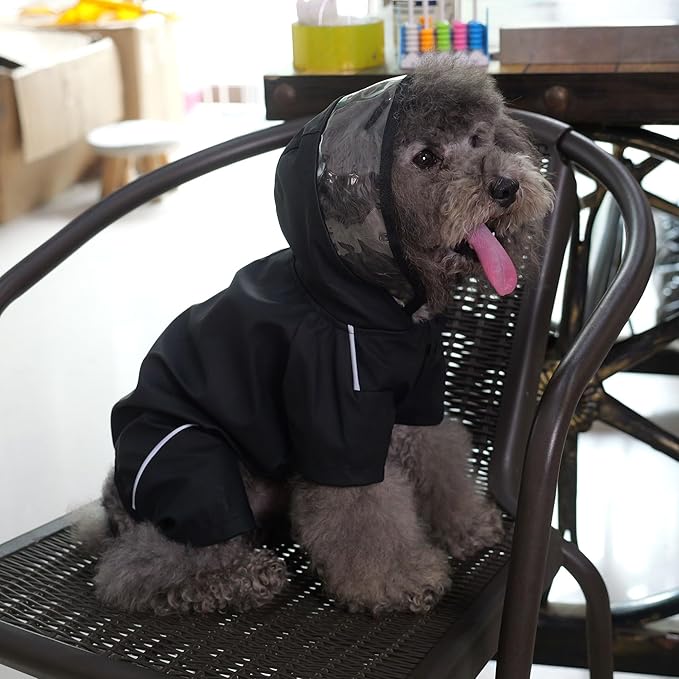 Four-Legged Full Coverage Waterproof Dog Raincoat with Reflective Features Pet Raincoats for Large Medium Small Dogs Black 4XL