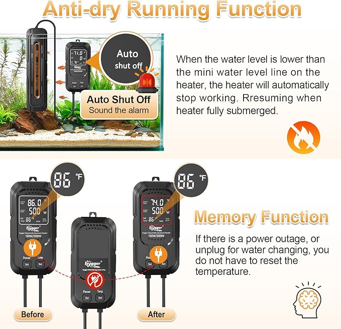 hygger Aquarium Heater, 400W/800W Adjustable Power Fish Tank Heater with Digital Display External Controller, Automatic Power-Off Protection Heater for 80-132 Gallons Freshwater and Saltwater Tank
