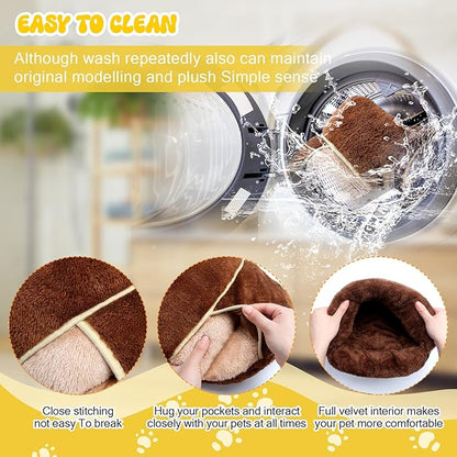 Wenqik 2 Pcs Guinea Pig Hideouts Washable Bunny Bedding Cuddle Warm Small Pet Sack Supplies Portable Pet Carrier Cage Nest Guinea Pig Accessories for Cage(Dark Brown, Light Coffee,Plain)