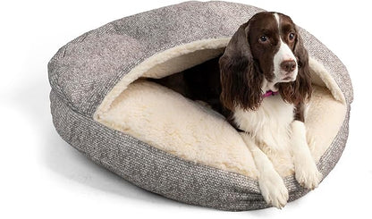Snoozer Cozy Cave Dog Bed - Indoor Dog Bed with Cover Cave, Covered Calming Burrow for Small & Medium Sized Pets with Blanket Attached, Enclosed, Removable Washable Cover - Large, Merlin Linen