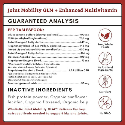 Wholistic Pet Organics Joint Mobility GLM - 1 Lb - Hip and Joint Supplement for Dogs - Glucosamine for Dogs - Chondroitin Supplement with Green Lipped Mussels - Senior to Puppy - Large & Small Breeds