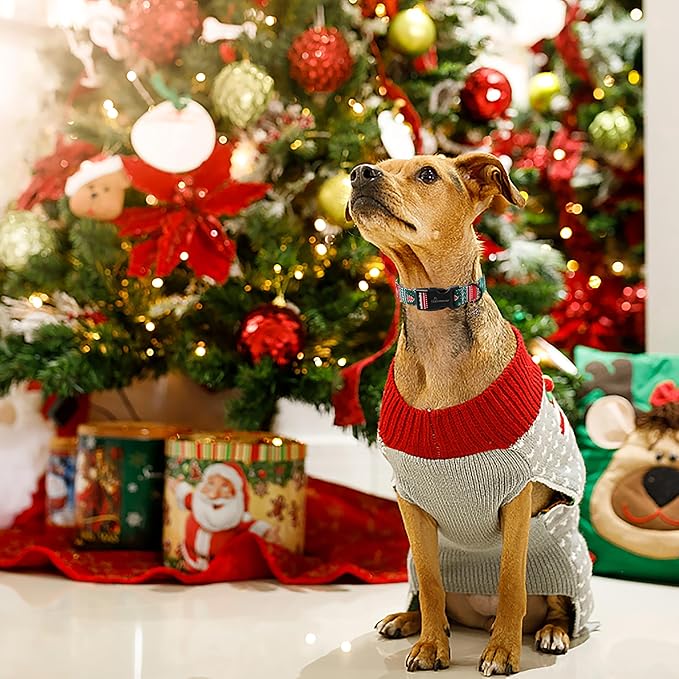 ARING PET Christmas Dog Collar, Cute Red Green Folk Cotton Pet Collars with Quick Release Buckle for Puppy Small Medium Large Boy Girl Dogs-XL