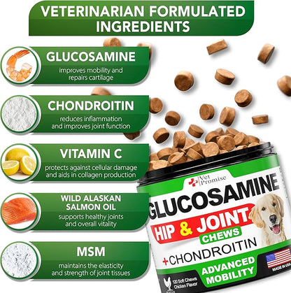 (2 Pack) Glucosamine for Dogs - Hip and Joint Supplement for Dogs - Glucosamine Chondroitin - Joint Pain Relief Pills - MSM - Hemp Oil - Advanced Health Support Supplement - 240 Mobility Chews