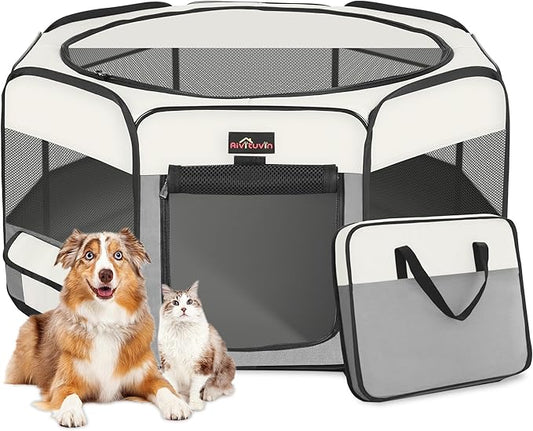 Aivituvin Dog Playpen Foldable Pet Play Pens with Carrying Bag for Cat, Puppies, Rabbits, Chickens, Durable Portable Pet Tent for Travel Camping Indoor/Outdoor Grey M